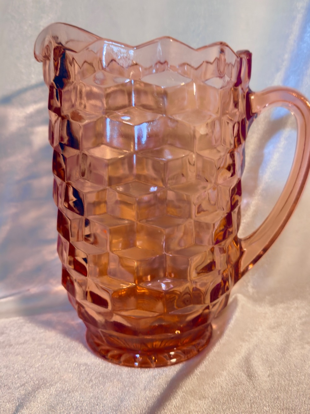 Vintage Pink depression Glass Pitcher - cubist American Whitehall